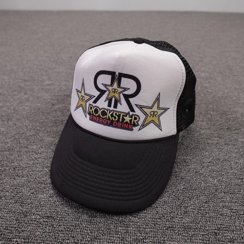 Rockstar Energy Drink Hat Cap Snap Back Mens One Size Black Mesh Trucker